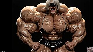 2b grows to be a muscular giantess pump factory fmg ai animation video