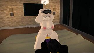 Roblox yellow husband passionately rides his hot wife's big tits in cowgirl style.