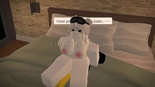 Roblox yellow husband passionately rides his hot wife's big tits in cowgirl style.