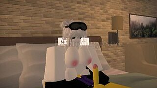 Roblox yellow husband passionately rides his hot wife's big tits in cowgirl style.