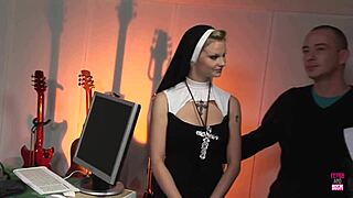 Two nuns exorcise their demons by taking big cocks in their wet holes