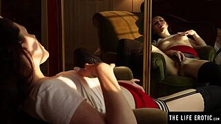 Black Stockings and Garters But No Panties While She Masturbates