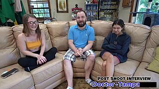 dr tampa explores mira monroe's petite body in her first intimate gyno exam backstage