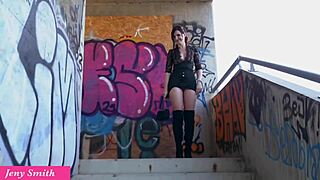 Jeny smith teasing her butt and pussy outdoor and masturbating