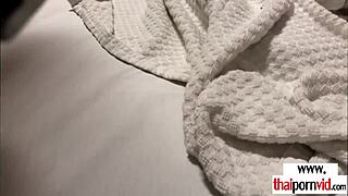 Watch this amateur Thai teen lose her cherry on the train to a huge white cock!