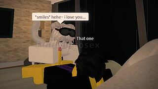 Roblox yellow husband passionately rides his hot wife's big tits in cowgirl style.