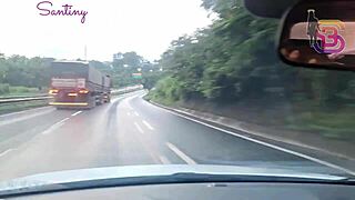 almost caught flashing huge cock in car