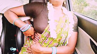 indian aunty fucks young boy on long drive with dirty telugu talks