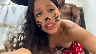 Minnie Mouse craves cheese but takes huge cock deep in her pussy this Halloween!