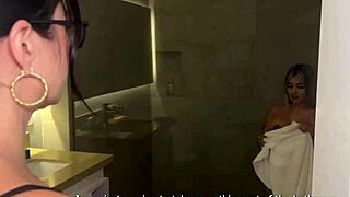 caliente milf latina eats wet pussy of curvy blonde in hot bathroom lesbian fuck