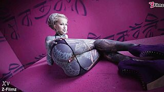 tattoo anal solo finger masturbation with buttplug gaping goth punk style