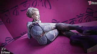 tattoo anal solo finger masturbation with buttplug gaping goth punk style