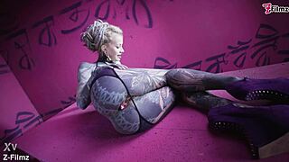 tattoo anal solo finger masturbation with buttplug gaping goth punk style