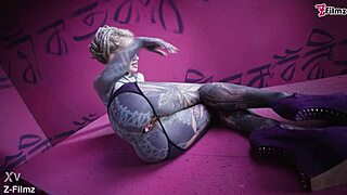 tattoo anal solo finger masturbation with buttplug gaping goth punk style