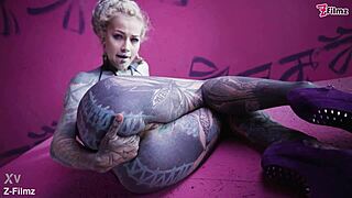 tattoo anal solo finger masturbation with buttplug gaping goth punk style