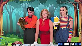 blonde milf and teen get used on sesame street set