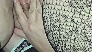 Sexy Fishnets Spready Her Ass Cheeks