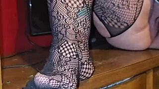 Sexy Fishnets Spready Her Ass Cheeks