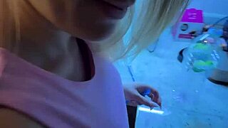 alice blows boyfriend kitchen huge cum mouth