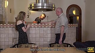 SKINNY RUSSIAN TEEN SPEAKS TO BF'S DAD THEN FUCKS DADDY4K!