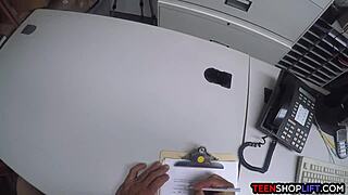 Guards pound petite brunette teen shoplifter ass office threesome