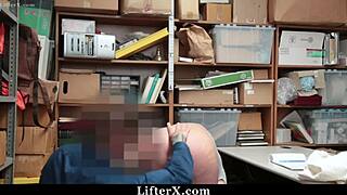 Caught shoplifting teen punished hard by burglar cop in office domination rip