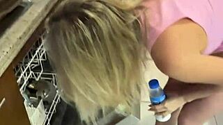 alice blows boyfriend kitchen huge cum mouth