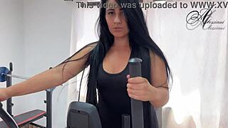 Colombian Brunette Teen Masturbates Solo in Empty Gym First Time