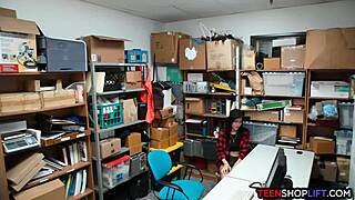 Guards pound petite brunette teen shoplifter ass office threesome
