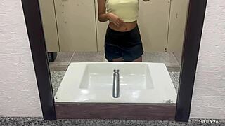 Amateur fingers miniskirt panties in risky outdoor public spot