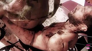 A naughty brunette oils up in lingerie heels and stockings then rides cowgirl fucks missionary licks pussy and takes it doggystyle bent over