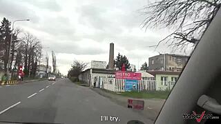 freezing blonde secretary's tight tits tempt her into deepthroat blowjob and doggystyle fuck in the taxi 🚗🔥