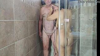hot sexy shaved shower preview with agarabas and olpr jerking big cock