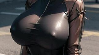 Ai model babe's huge tits balloon out in sexy monster curve showcase