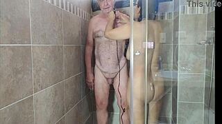 hot sexy shaved shower preview with agarabas and olpr jerking big cock