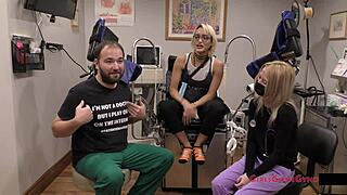 curious nurse channy crossfire spreads shaved pussy wide in hospital fetish checkup