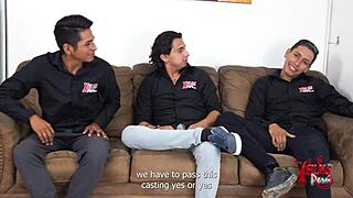 Three Horny Young Guys Cast Submissive Redhead Nympho for Deepthroat Riding