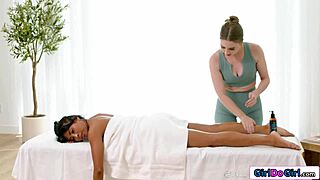 damn, this petite masseuse's tongue is diving so deep in my shaved pussy!