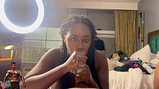 Two Throat Goat BBW Ebony Sluts Compete in Sloppy Deepthroat Contest with Boyfriends Judging