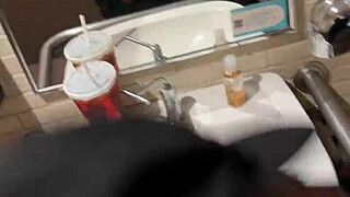 fiery twink bends over for hung stud's cock in mall bathroom