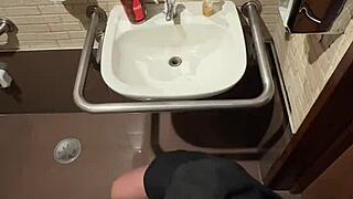 fiery twink bends over for hung stud's cock in mall bathroom