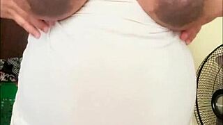 that pregnant arab milf shows off her huge milky belly and boobs on cam like a total slut