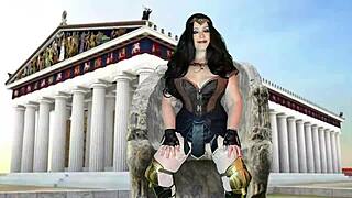 granny wonder woman rams dildo deep in gilf pussy