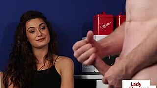 British Office Voyeur in Heels Orders Sub Jerk Off