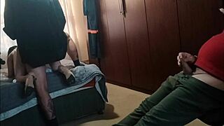 Stepdad And Friend Double Team My Dripping Pussy On Bed