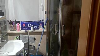 huge facial cumshot blasts her cute face after steamy shower blowjob 😍💦 she gulps it all