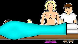 blonde mature stepmom offers natural tits and taboo pov wank when he's away