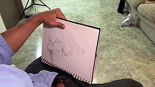 artist loses it stroking cock to colombian silvana lee's huge fake tits naked