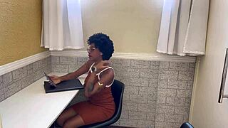 Skinny Black Secretary Pays With Creampie From Huge White Cock