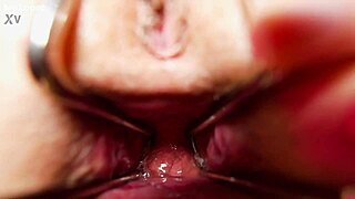 speculum tape shows brunette latina teen gaping asshole close-up doggystyle with anal toys stretcher glasses